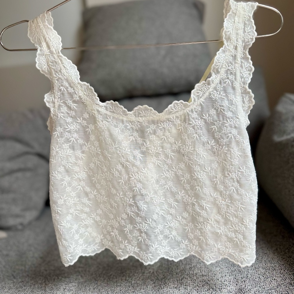 Zara Cream Lace Embroidered Camisole Top